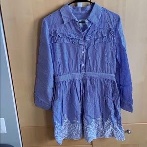 Jovonna Blue and White Striped Dress w/ Detail